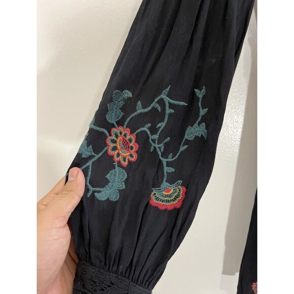 Y2K Fairygoth Romantic Babydoll Dress XS Floral Embroidery Whimsigoth Cottage - Picture 6 of 16